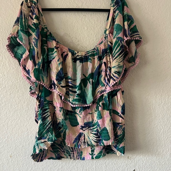 Torrid 5X Floral Off-Shoulder Top - Green and Pink Tropical Coastal Vacation - Picture 8 of 15